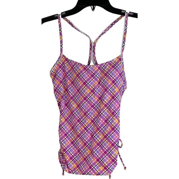 NWT TYR Size 8 Phoenix Iris Pink Plaid Tankini Built in Bra Swimsuit Top Sz 8 - Picture 1 of 9